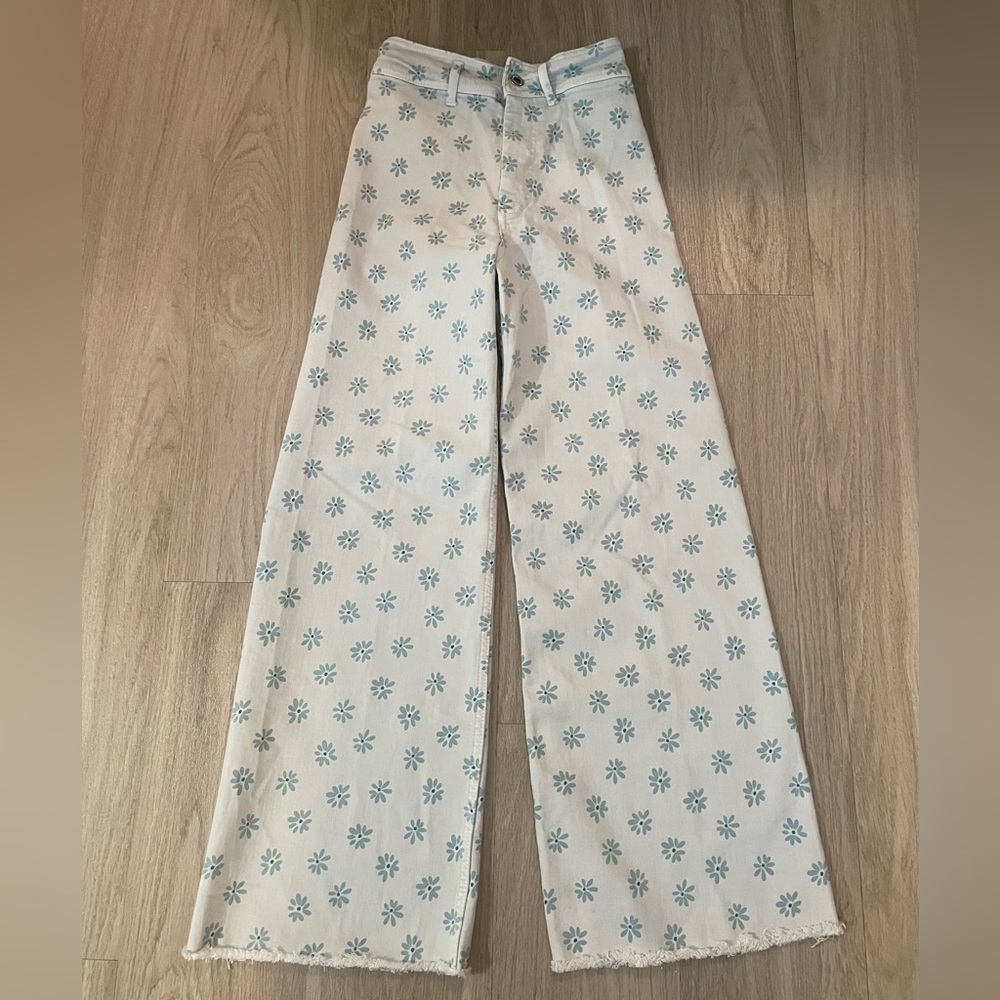 Zara The Marine Straight High Rise Floral Daisy Jean 2